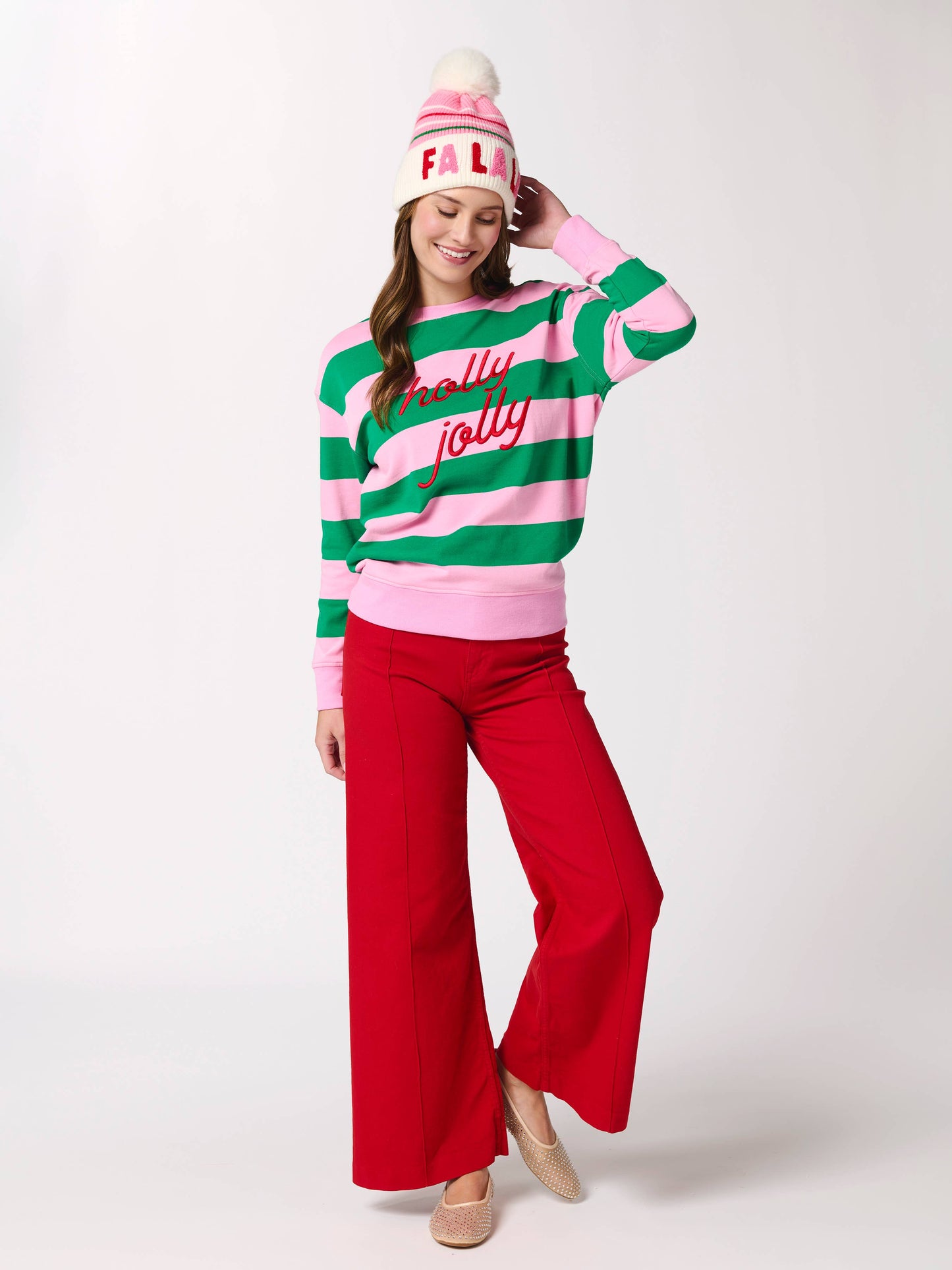 "FA LA LA" BEANIE,BLUSH