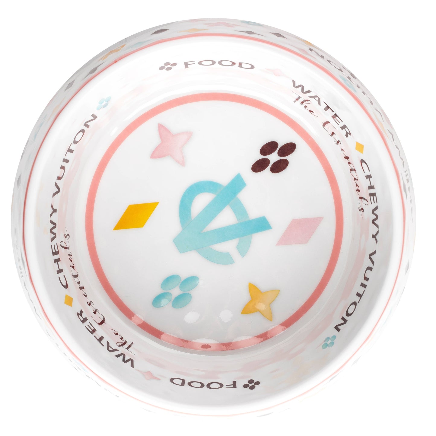 White Chewy Vuiton Dog Bowl -