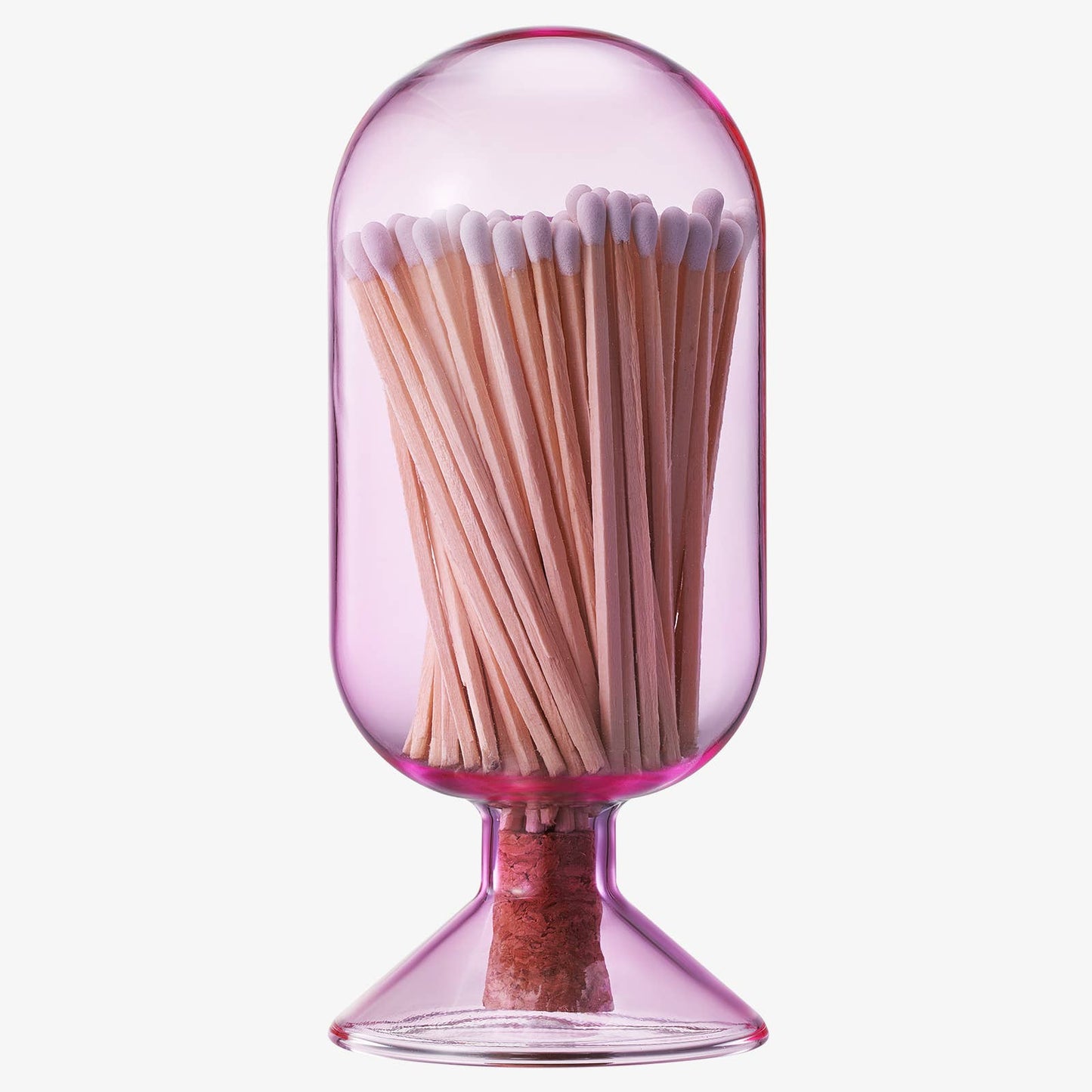 Pink Glass Match Cloche | 100 Match Sticks with Cork Stopper
