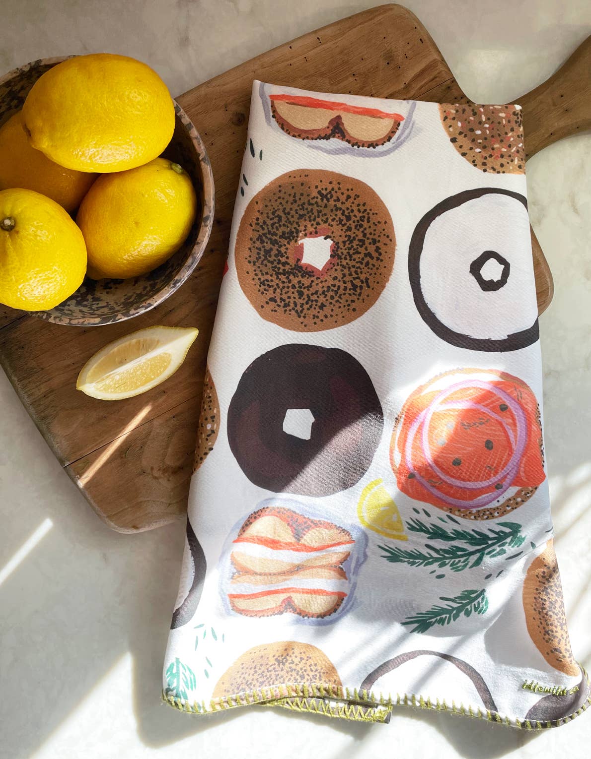 Bagel Tea Towel with Embroidered Detail