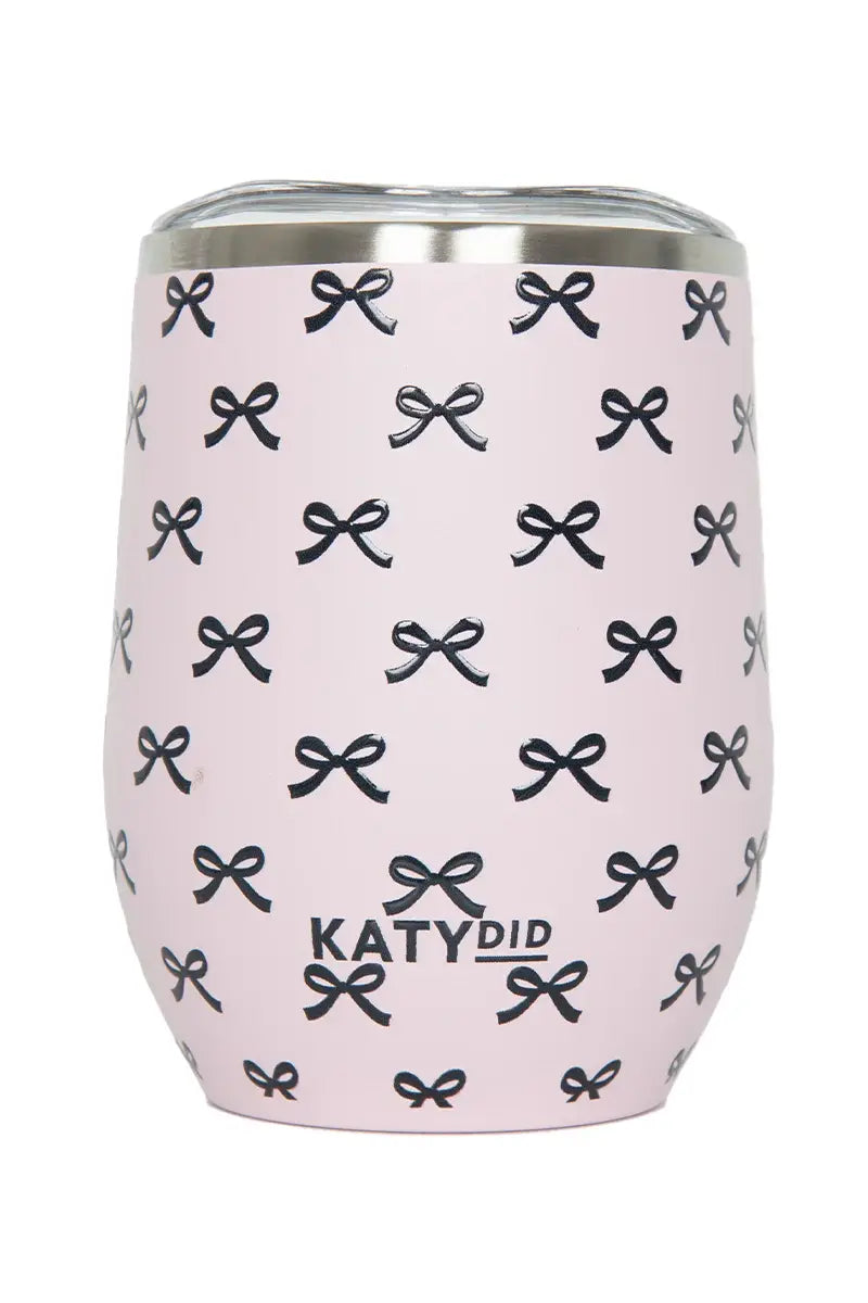 Black & Pink Mini Bows Insulated Wine Tumbler For Graduation