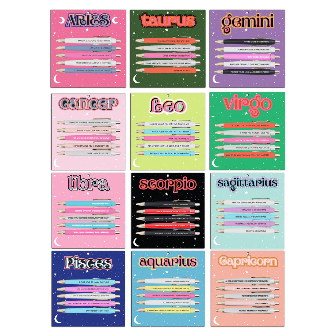 Aquarius Pen Set (astrology, zodiac, funny, gift, friend, spring, pens, stationery)