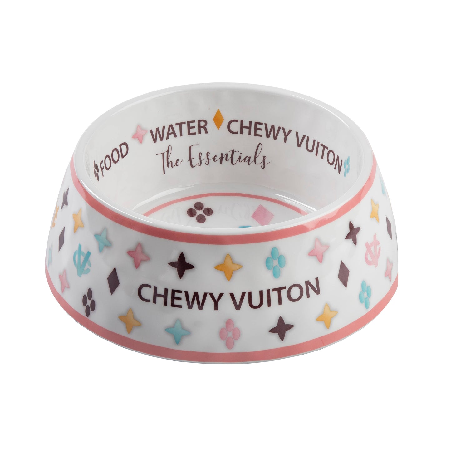 White Chewy Vuiton Dog Bowl -