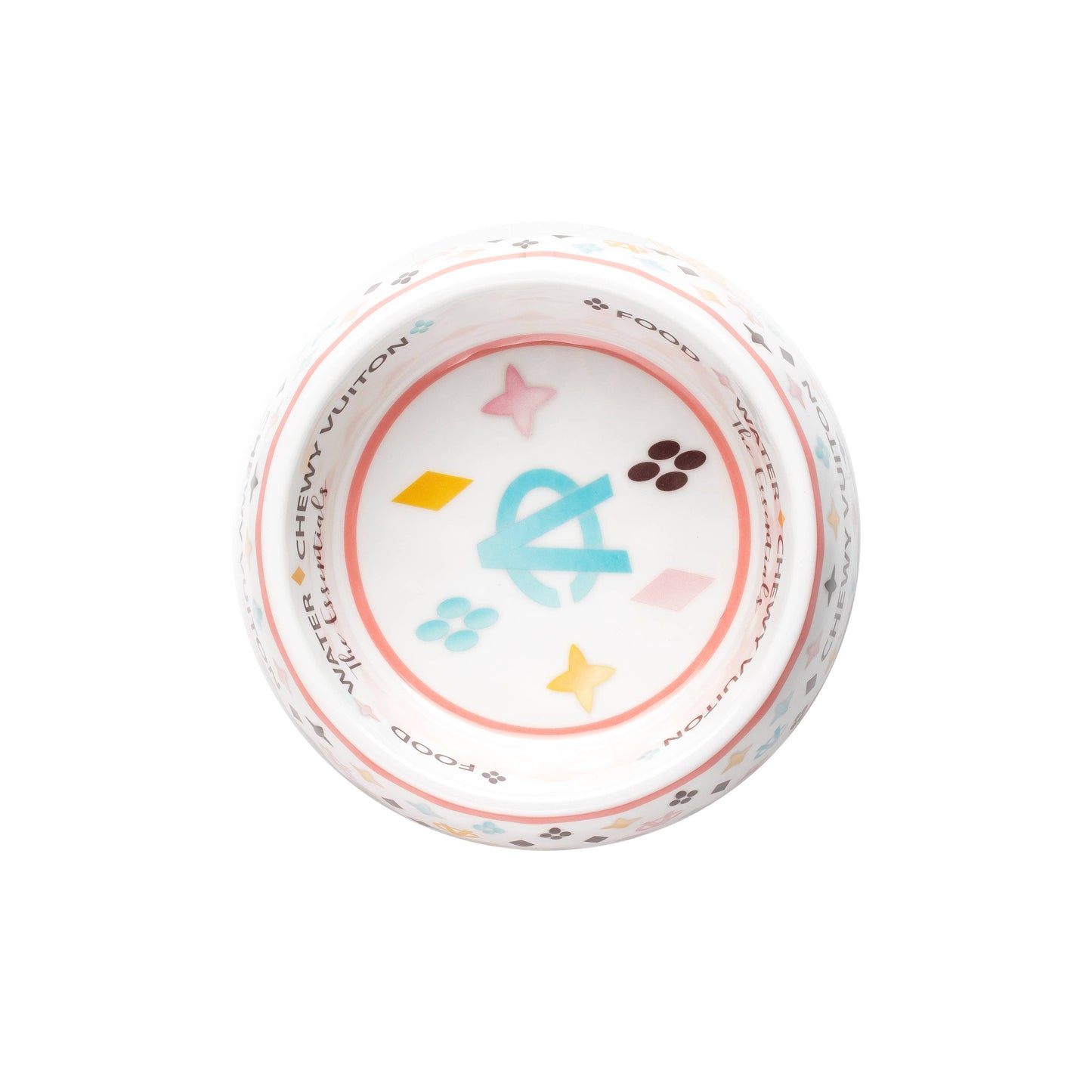 White Chewy Vuiton Dog Bowl -