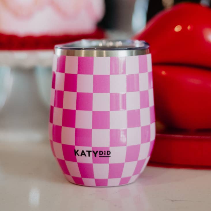Pink Checker Insulated Wine Tumbler