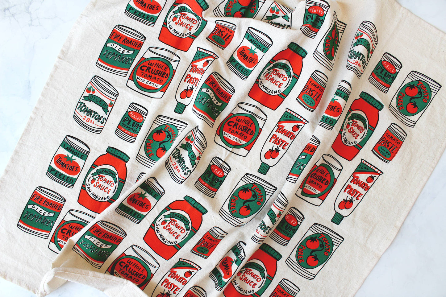 Canned Tomatoes Screen Printed Tea Towel