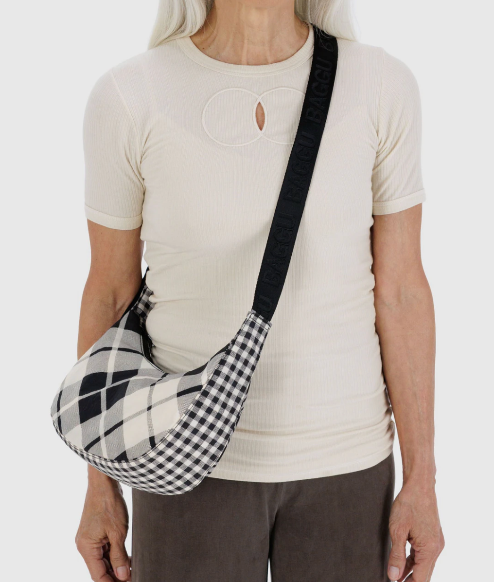 Small Nylon Crescent Bag - Mixed Plaid