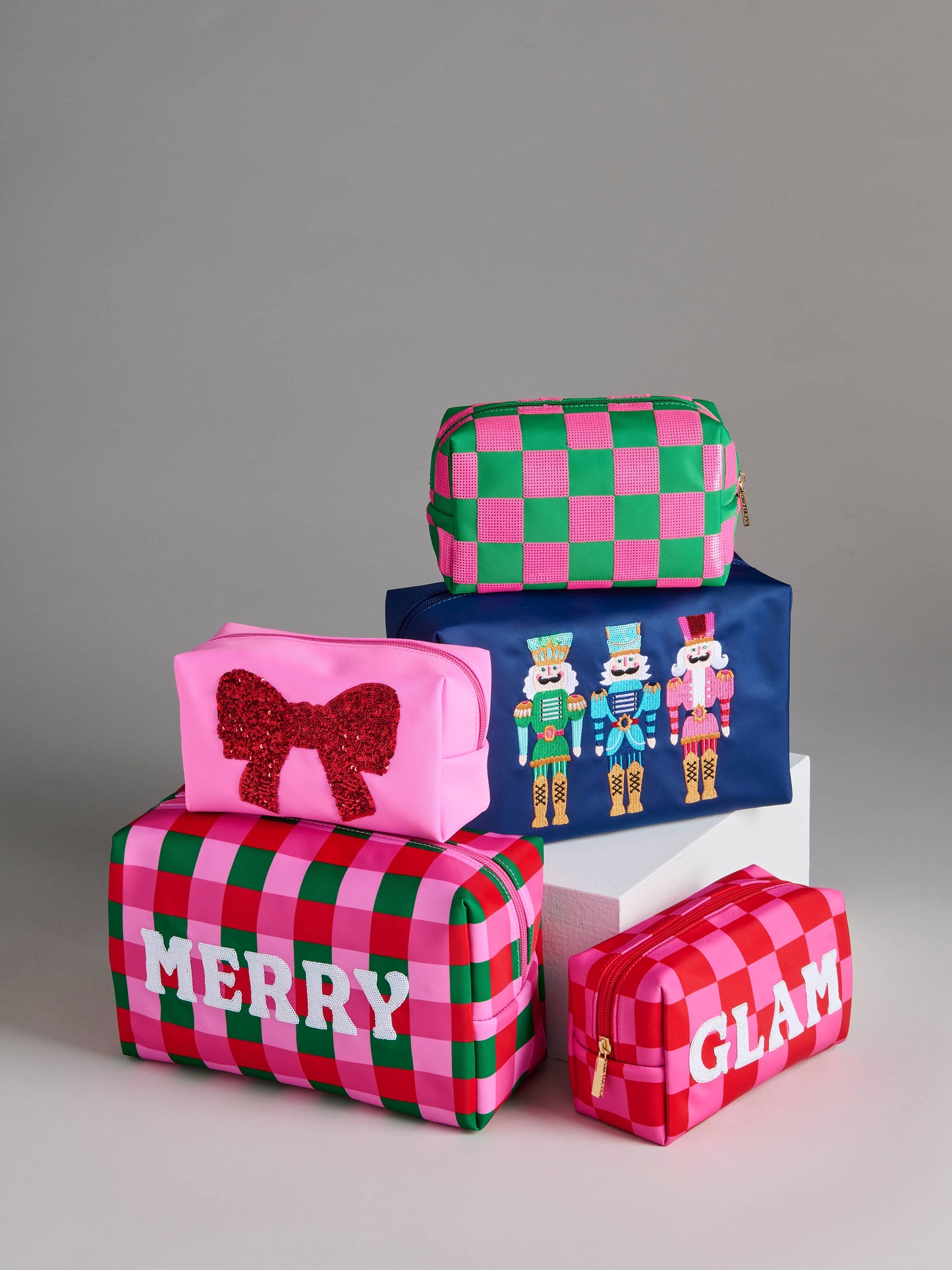 CARA CHECK PATTERN ZIP POUCH,GREEN