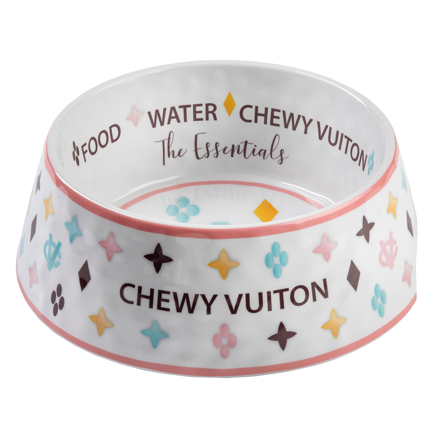 White Chewy Vuiton Dog Bowl -