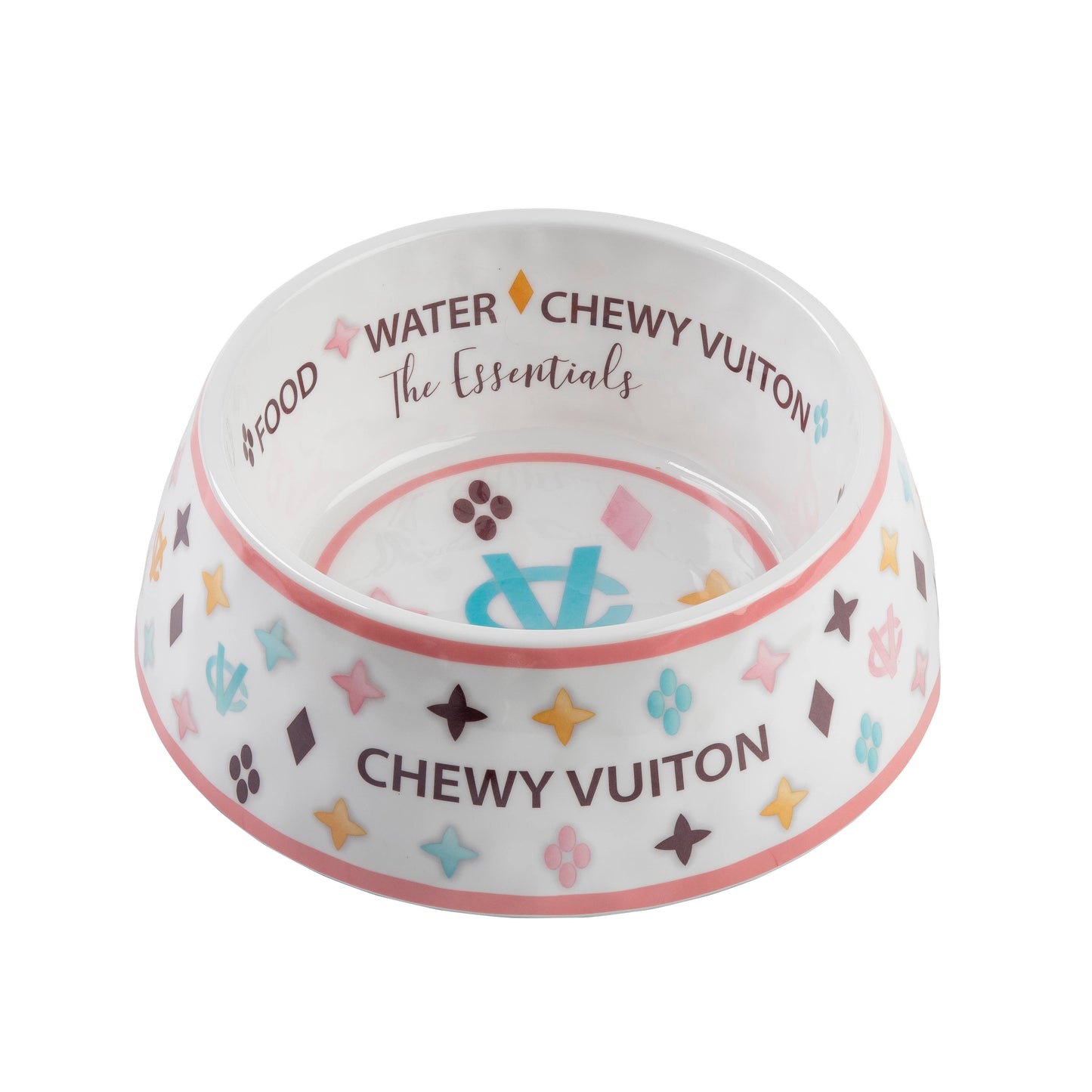 White Chewy Vuiton Dog Bowl -