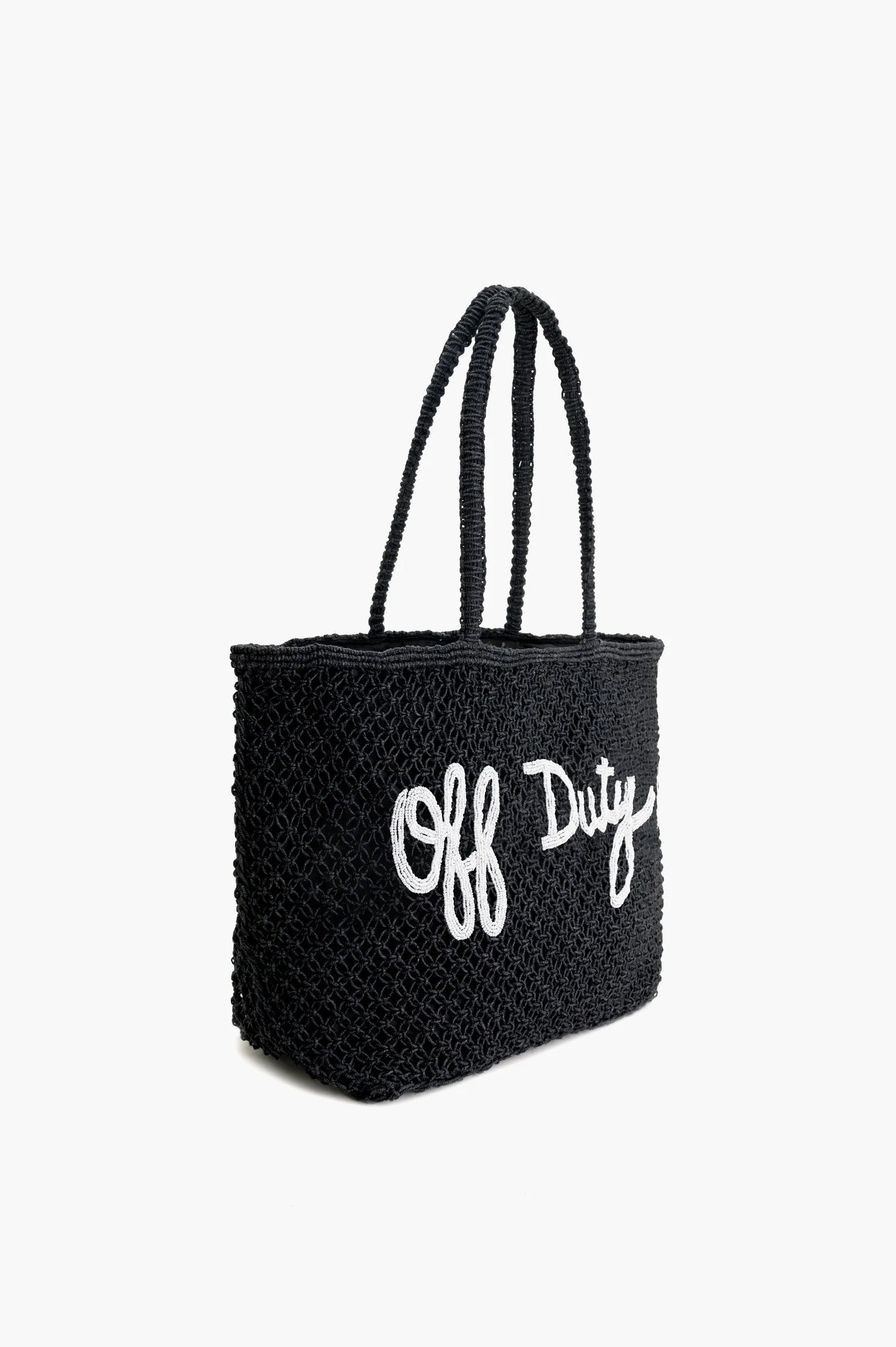 Off Duty Beaded Macrame Jute Tote