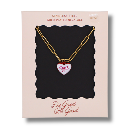 Heart Bow Charm Gold Plated Necklace