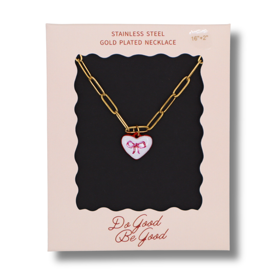 Heart Bow Charm Gold Plated Necklace