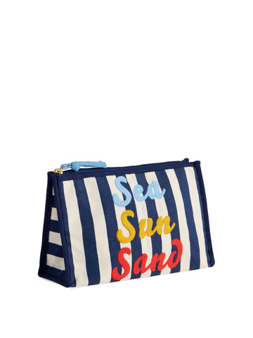 "SEA SUN SAND" ZIP POUCH,NAVY