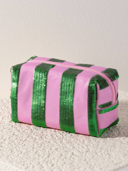 CARA STRIPE ZIP POUCH, GREEN