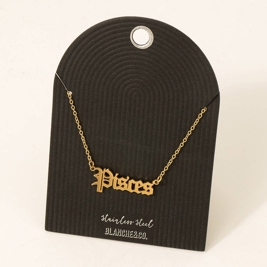 Stainless Steel Old English Pisces Pendant Necklace