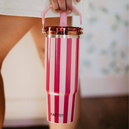 Pink and Wine Striped 30 Oz Cabana Tumbler