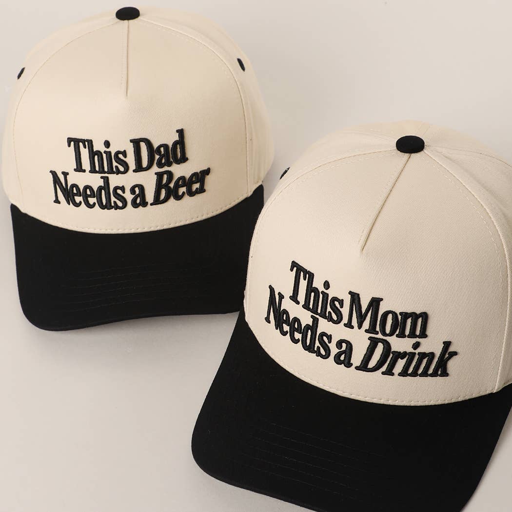 THIS MOM NEEDS A DRINK Embroidered Two-Tone Trucker Hat
