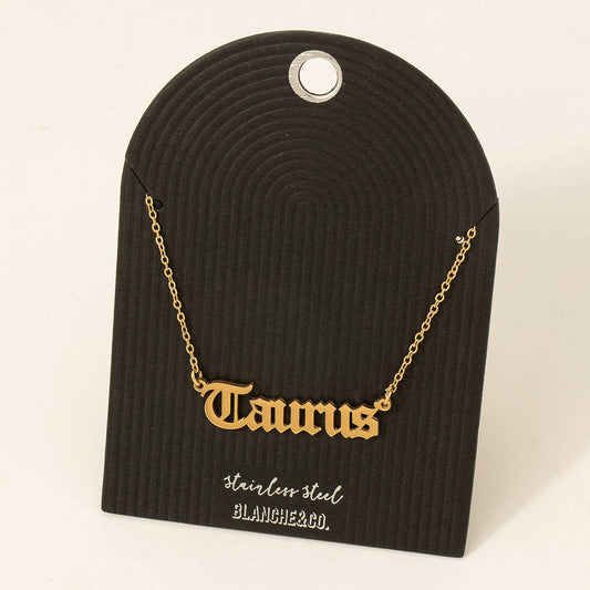 Stainless Steel Old English Taurus Pendant Necklace