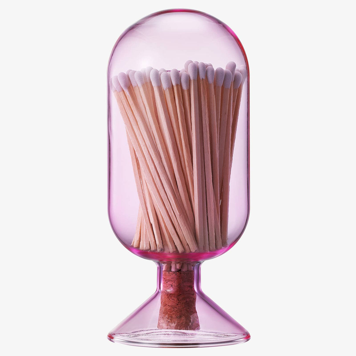 Pink Glass Match Cloche | 100 Match Sticks with Cork Stopper