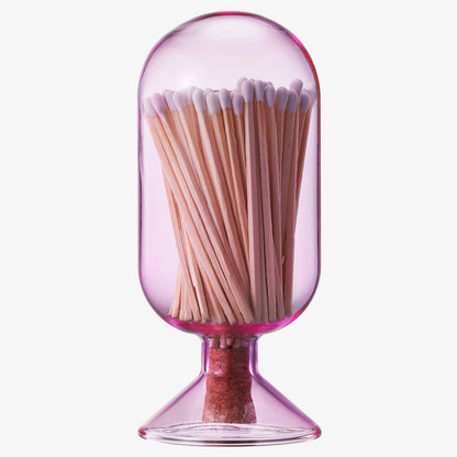 Pink Glass Match Cloche | 100 Match Sticks with Cork Stopper