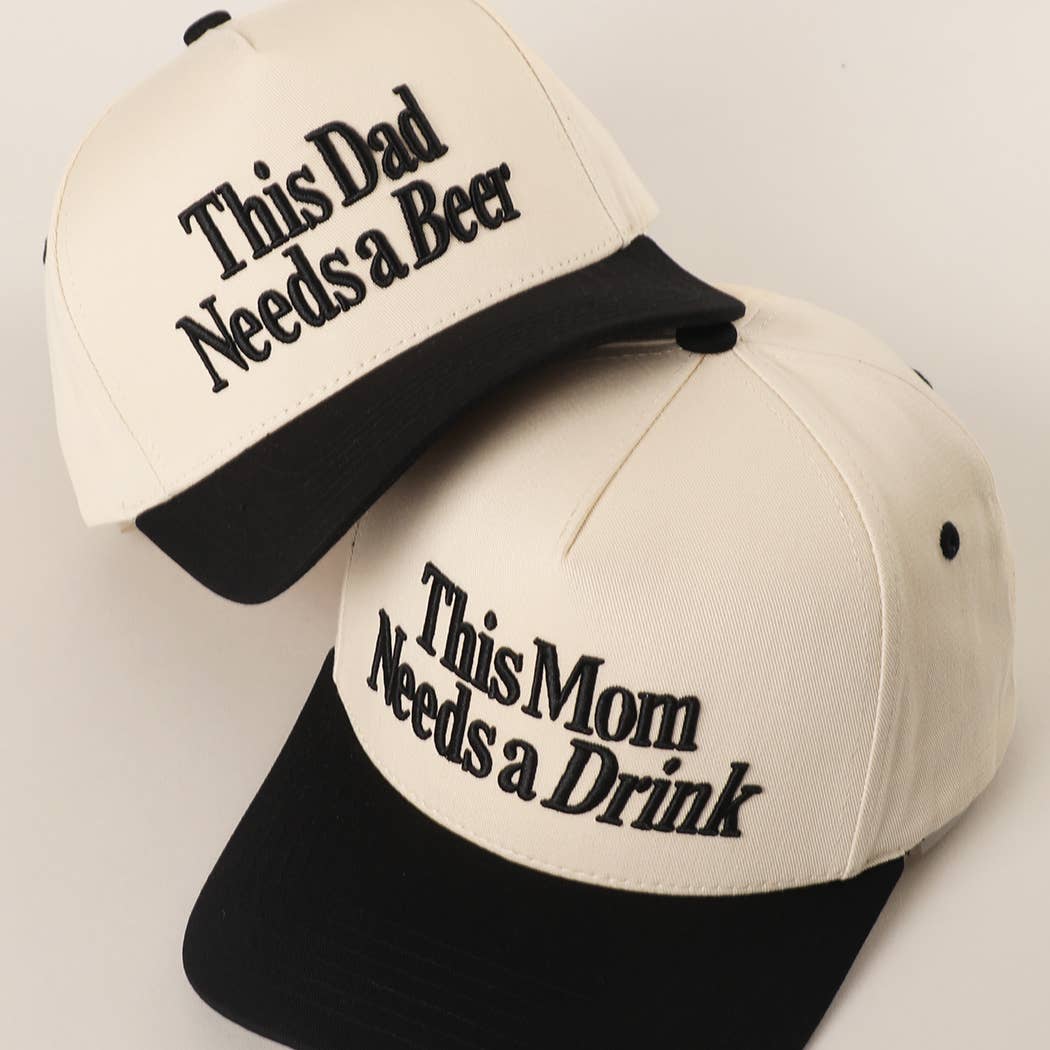 THIS MOM NEEDS A DRINK Embroidered Two-Tone Trucker Hat