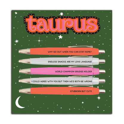 Taurus Pen Set (astrology, zodiac, funny, spring, easter, pens, stationery)