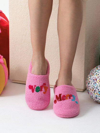 "VERY MERRY" SLIPPERS, PINK