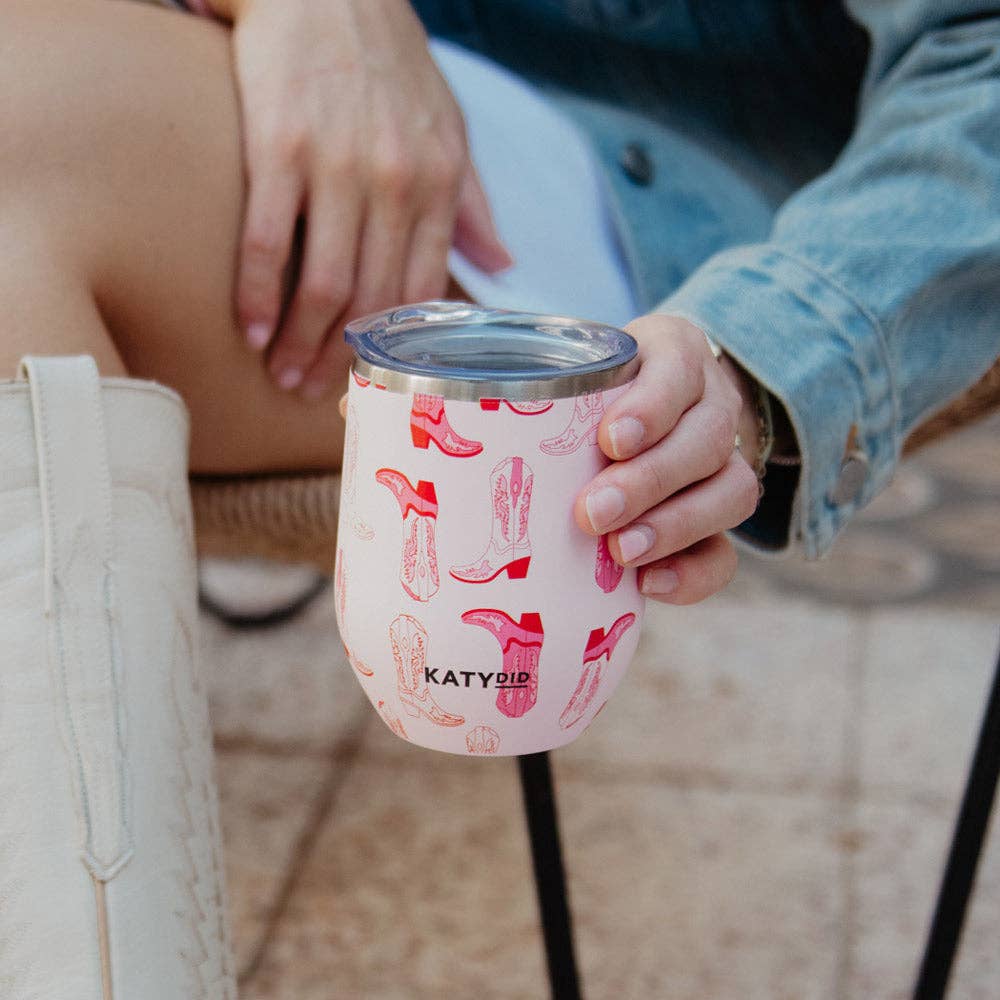 Light Pink Western Boots Stemless WINE TUMBLER Cup Grad Gift