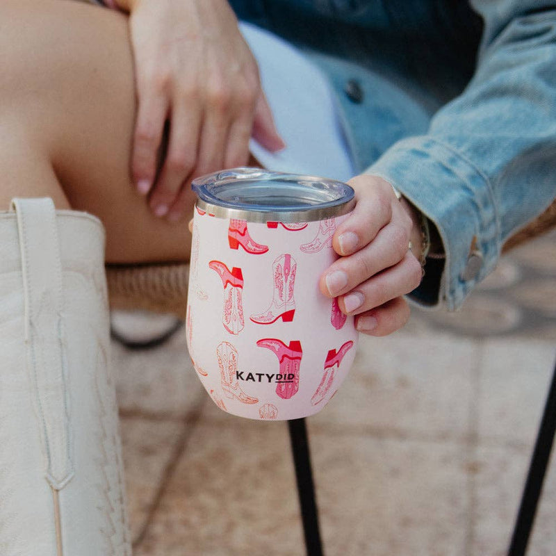 Light Pink Western Boots Stemless WINE TUMBLER Cup Grad Gift