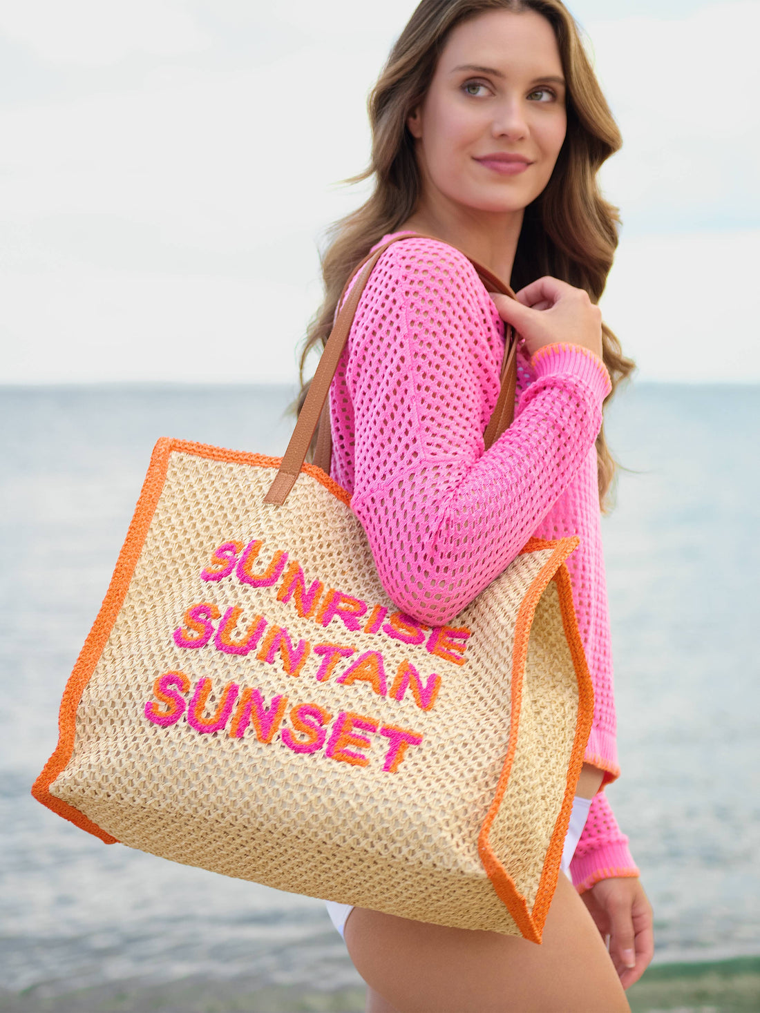 "SUNRISE SUNTAN SUNSET" TOTE,NATURAL