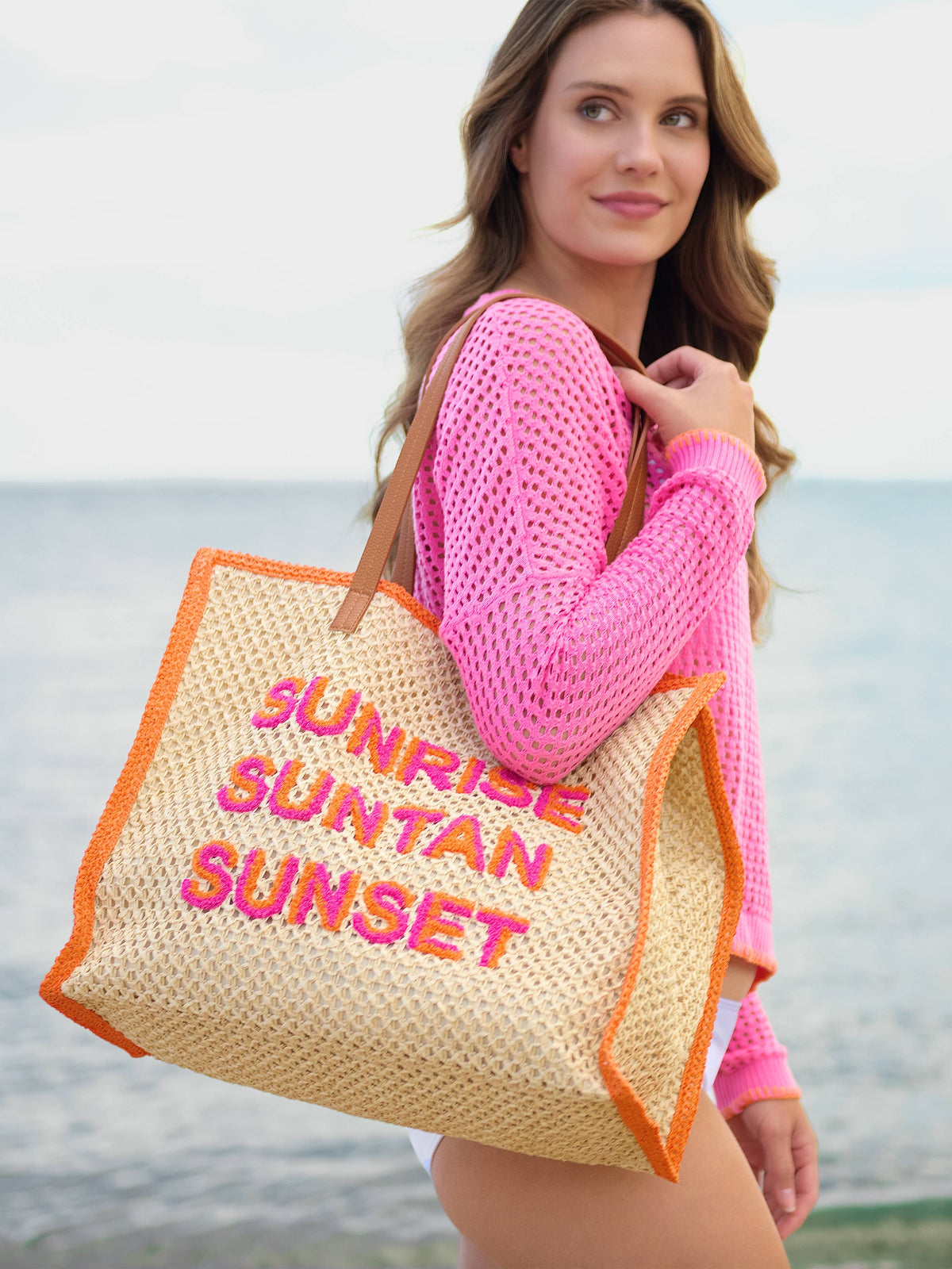 "SUNRISE SUNTAN SUNSET" TOTE,NATURAL