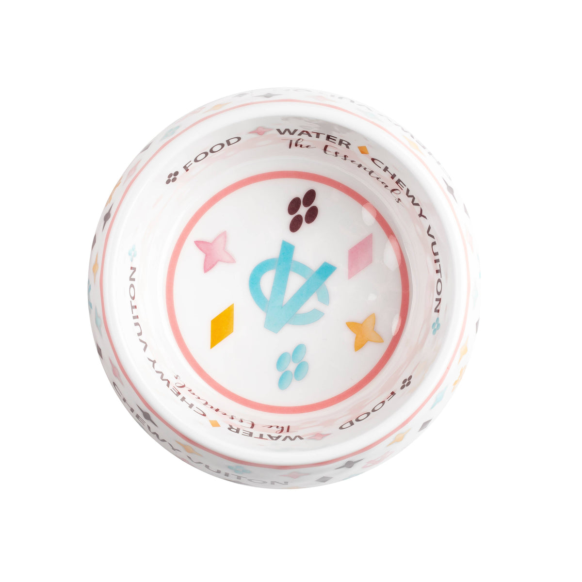 White Chewy Vuiton Dog Bowl -