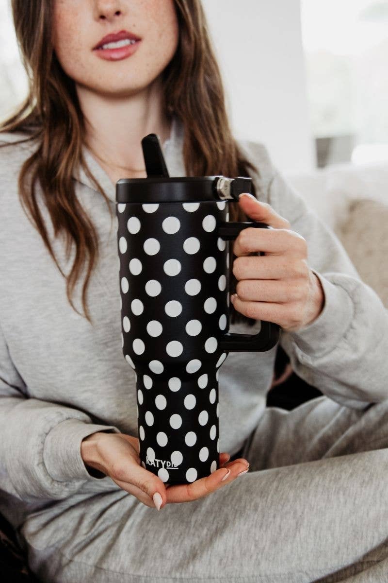 Black & White Polka Dots Tumbler With Designs