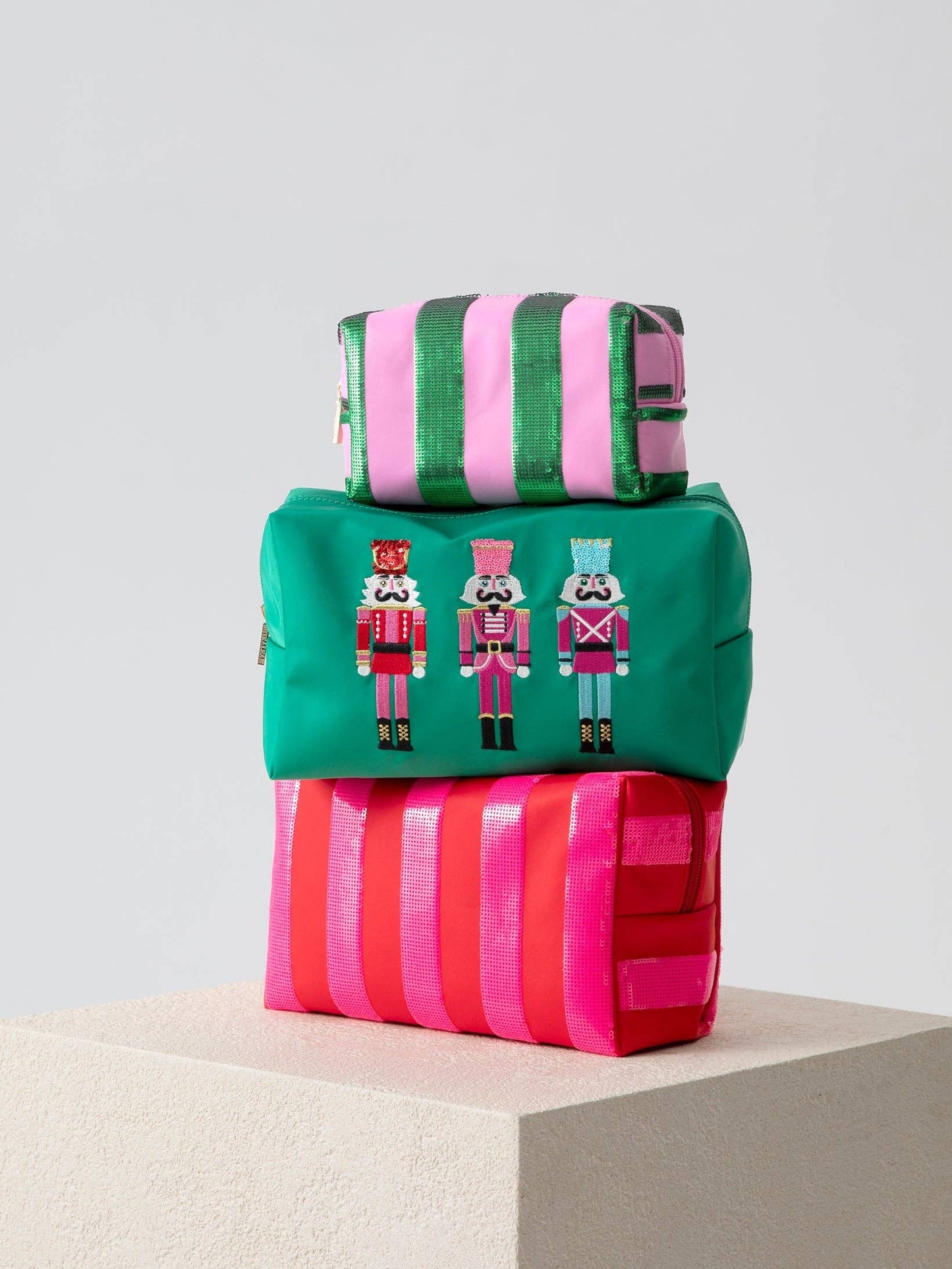 CARA STRIPE ZIP POUCH, GREEN