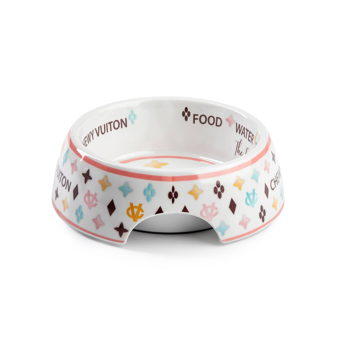 White Chewy Vuiton Dog Bowl -