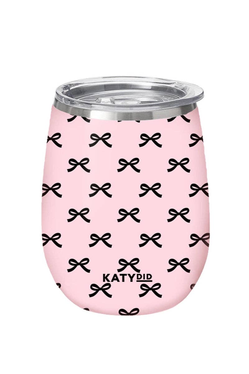 Black & Pink Mini Bows Insulated Wine Tumbler For Graduation