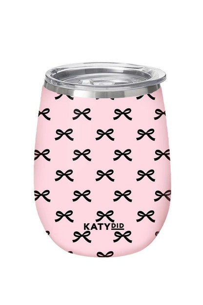 Black & Pink Mini Bows Insulated Wine Tumbler For Graduation