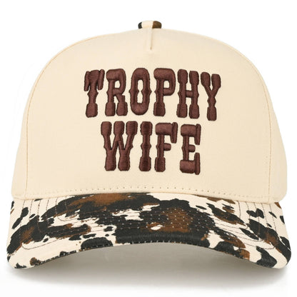 C.C TROPHY WIFE Embroidered Letter Cow Print Trucker Hat