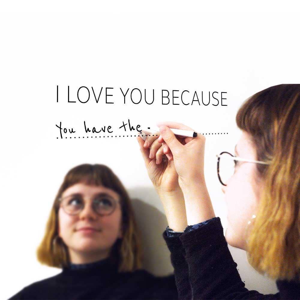 I Love You Because' Mirror Sticker + Pen Vinyl Decal Kit