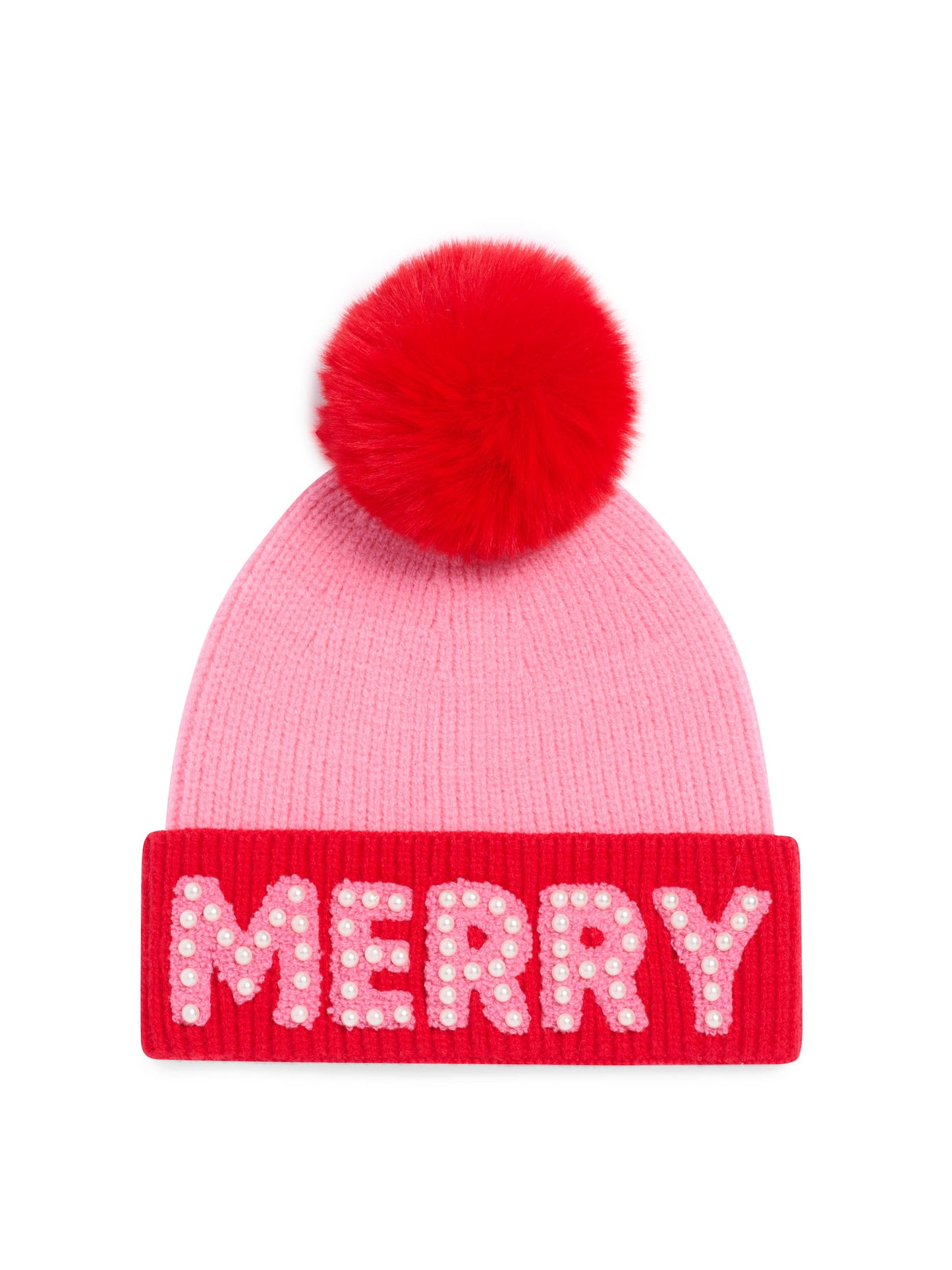 "MERRY" BEANIE WITH PEARLS,PINK