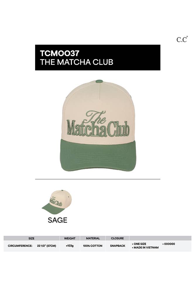C.C THE MATCHA CLUB Embroidered Trucker Cap