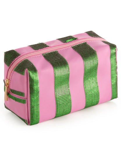 CARA STRIPE ZIP POUCH, GREEN