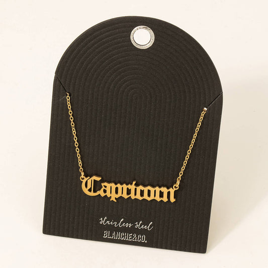 Stainless Steel Old English Capricorn Pendant Necklace