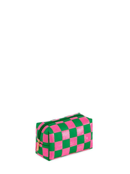 CARA CHECK PATTERN ZIP POUCH,GREEN