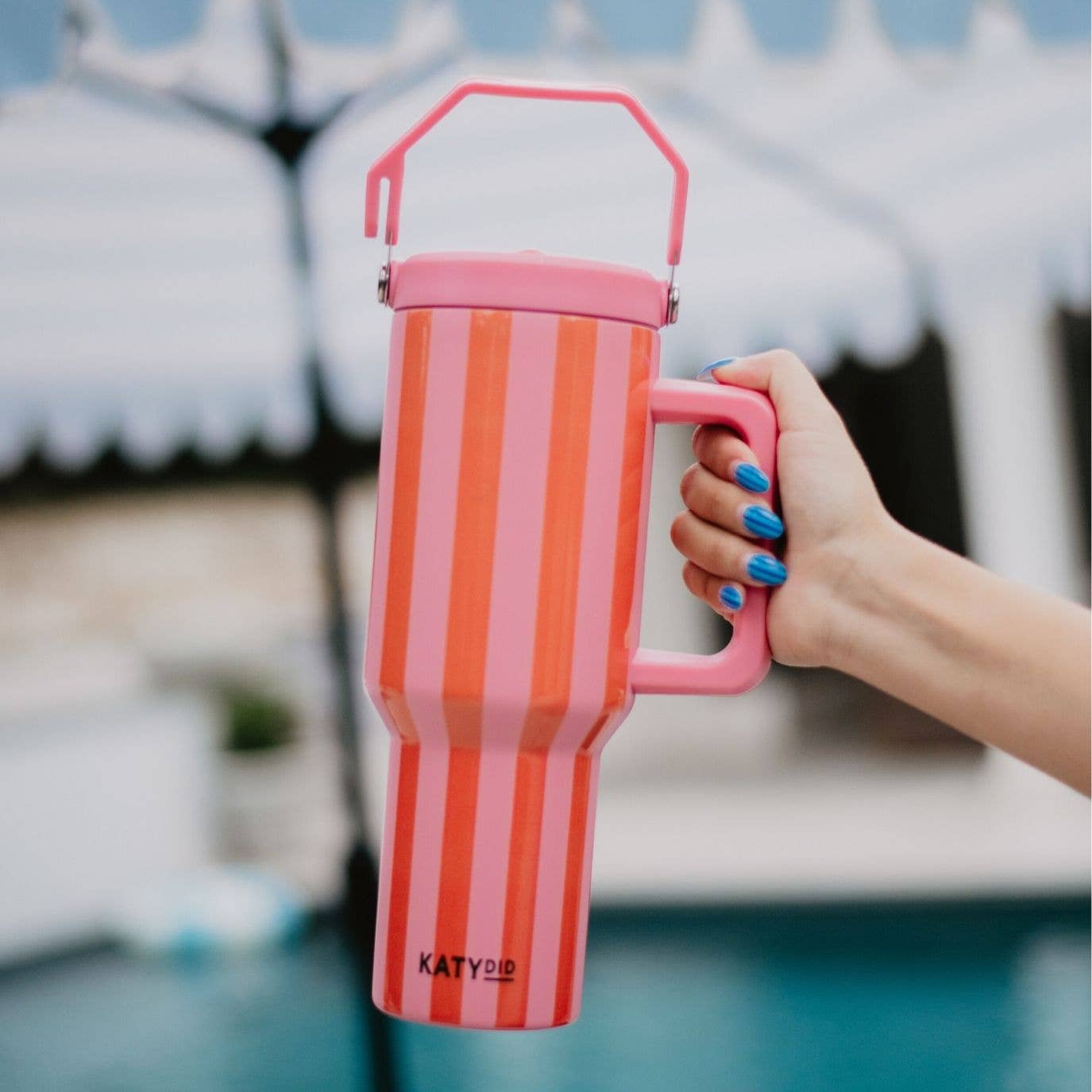 Pink and Orange Striped 38 Oz Cabana Jug Tumbler