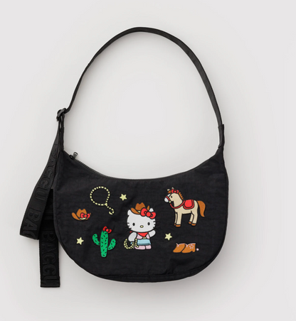 Medium Nylon Crescent Bag - Embroidered Hello Kitty Western