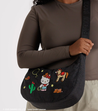 Medium Nylon Crescent Bag - Embroidered Hello Kitty Western