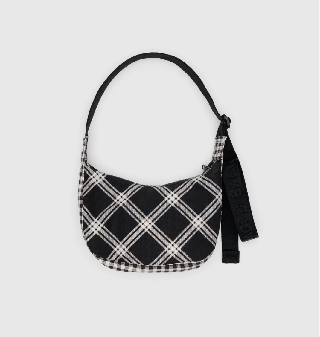 Small Nylon Crescent Bag - Mixed Plaid