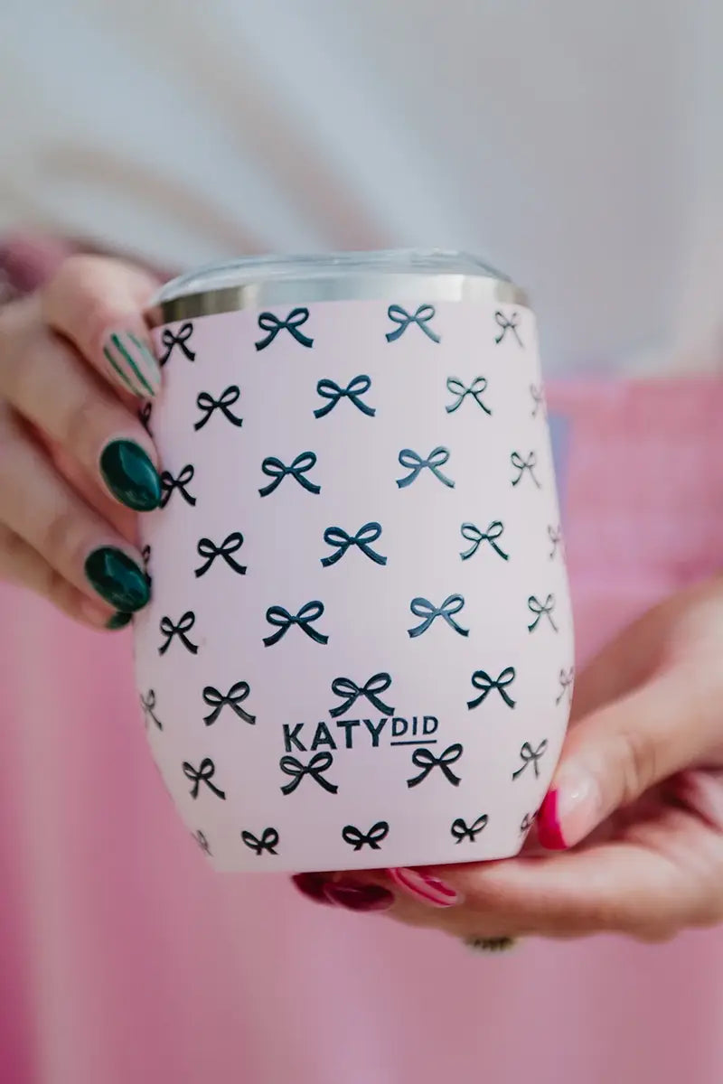 Black & Pink Mini Bows Insulated Wine Tumbler For Graduation